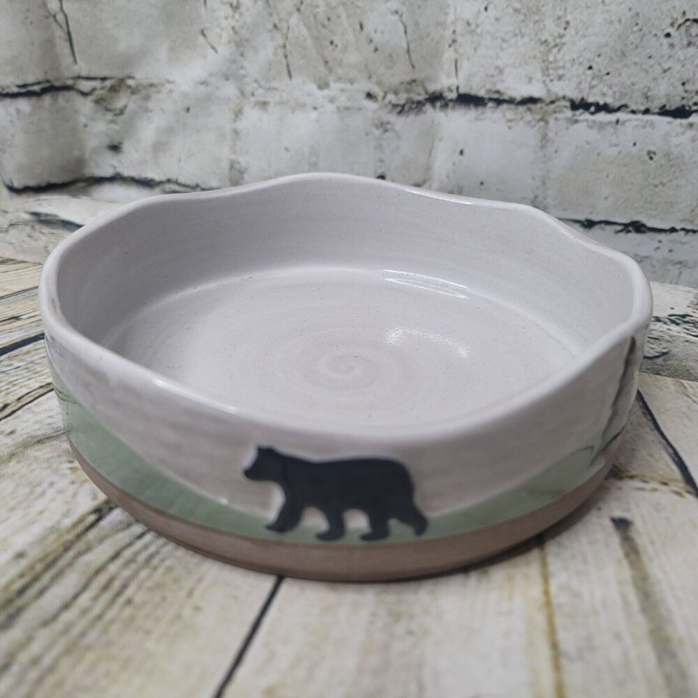 DEMDACO Woodland Hills Porcelain Bowl Blue Biege Bear  Trees Appx 6.5"